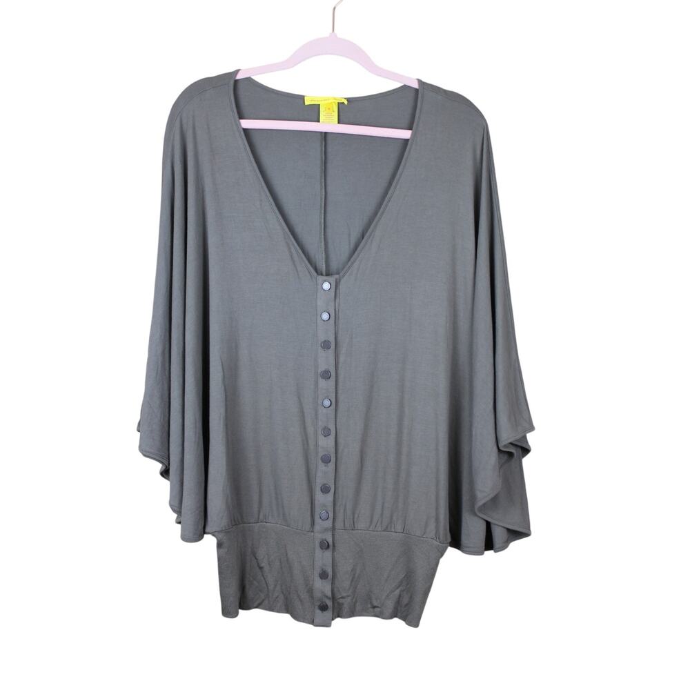 Catherine Malandrino Olive Green Deep V-neck Oversized Batwing Top Size S